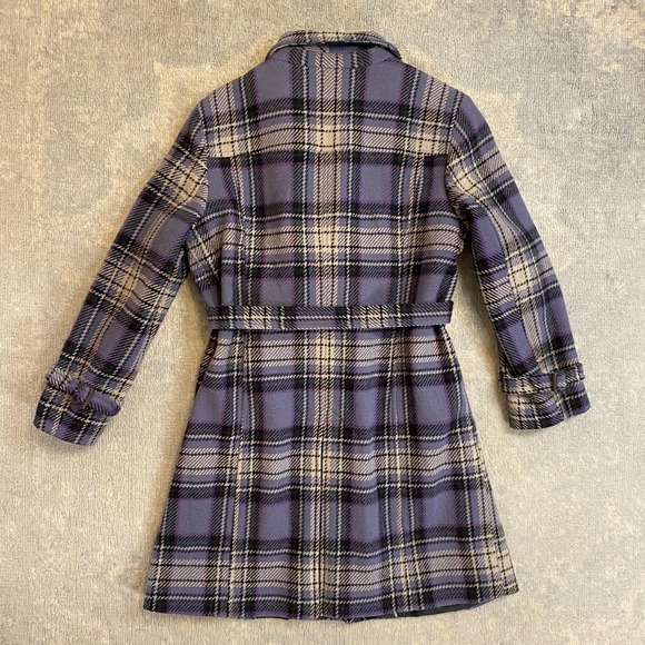 Vtg L.L.Bean Coat Women's M Purple Plaid Wool Blend Belted Button Front Winter - Picture 8 of 13